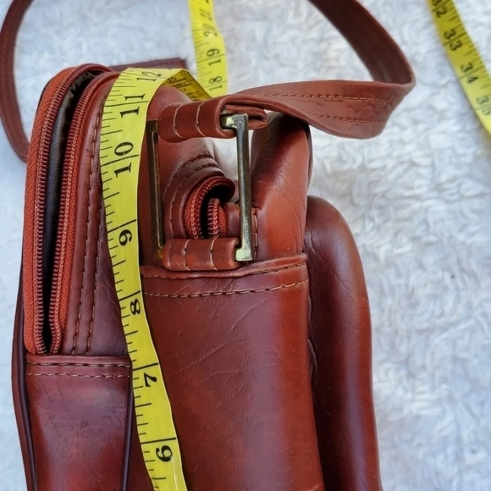 Vintage Jetliner Cognac Brown Leather Crossbody Bag Retro Travel Camera Purse
